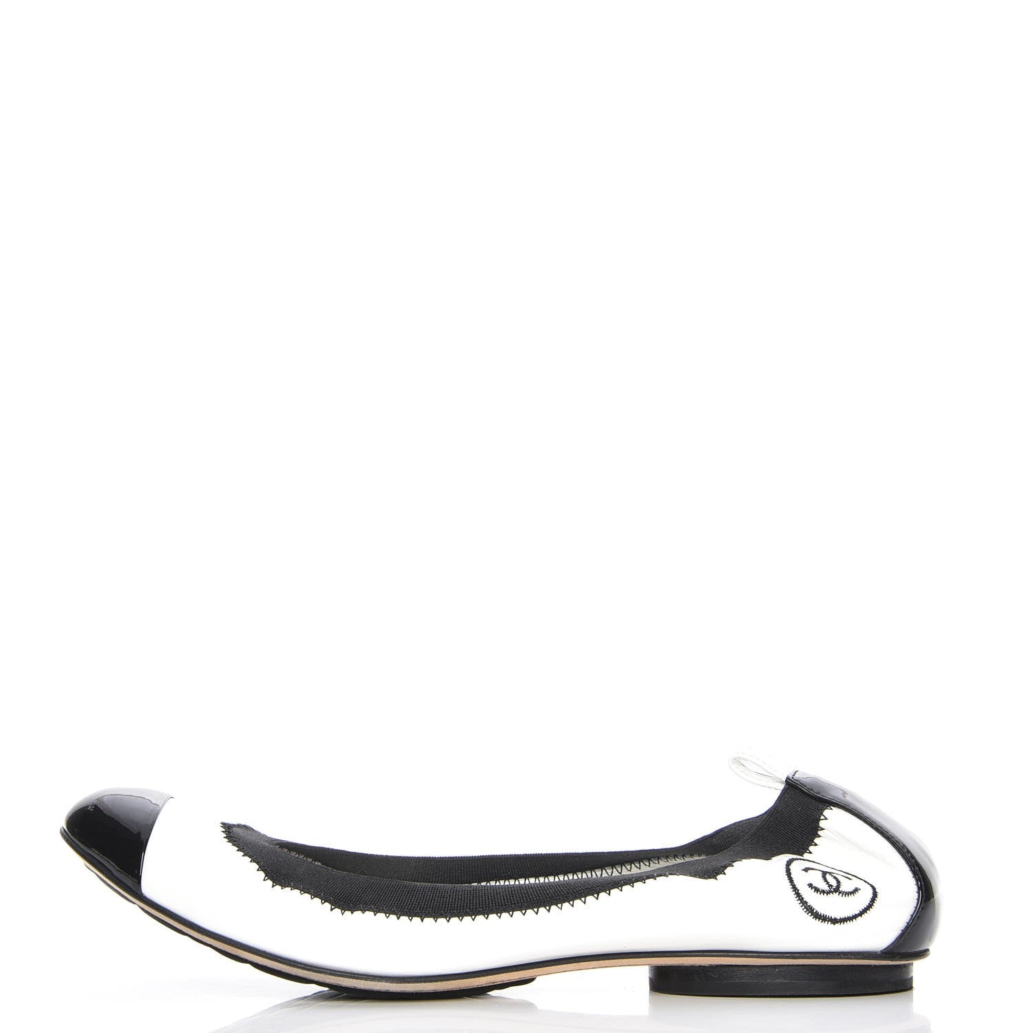 Chanel Patent CC Elastic Cap Toe Ballerina Flats 37 White Black 1 of 9