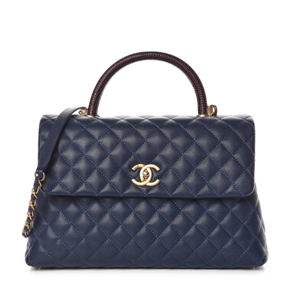 Chanel Caviar Lizard Quilted Medium Coco Handle Flap Navy 1 of 13