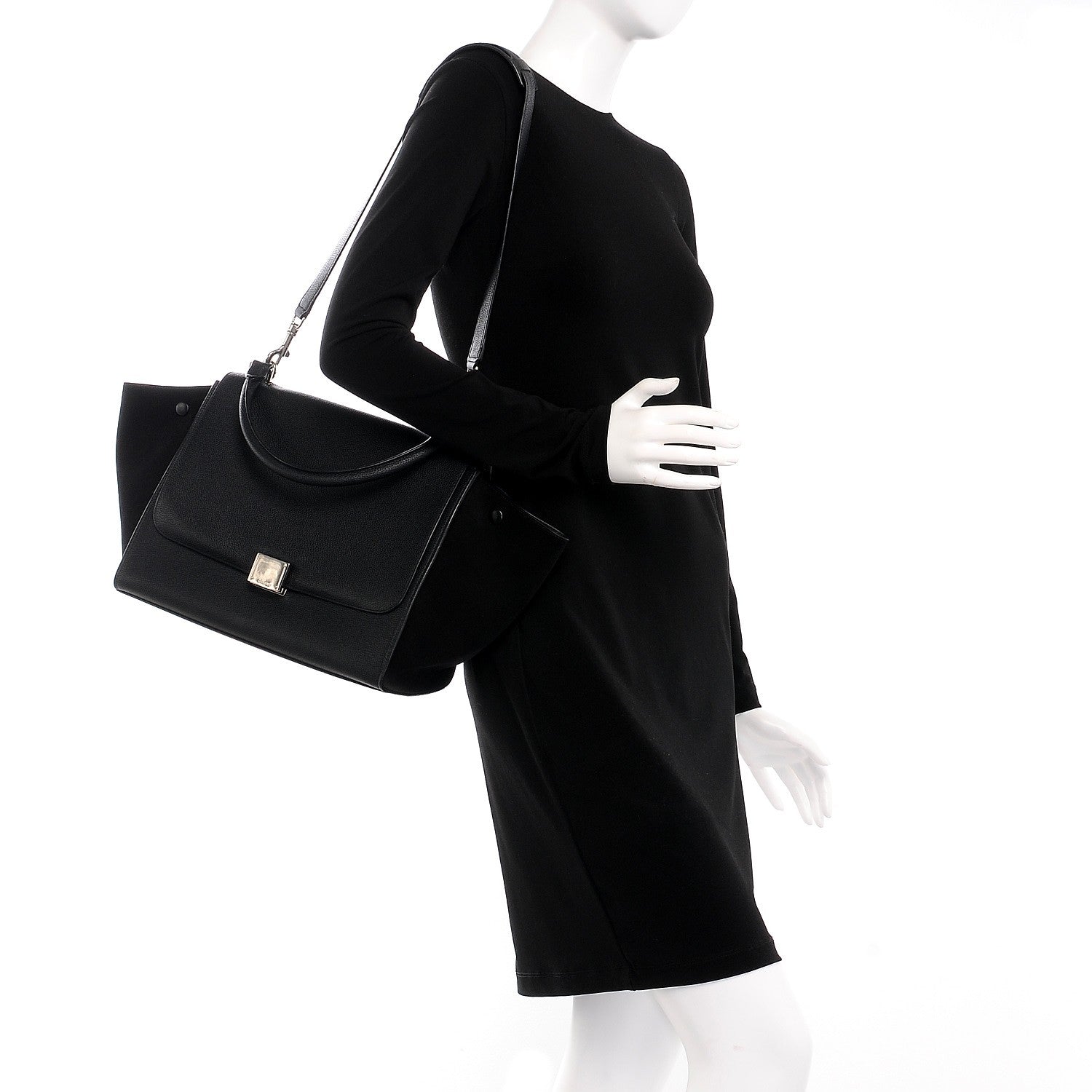 Celine Drummed Calfskin Suede Medium Trapeze Black 2 of 11