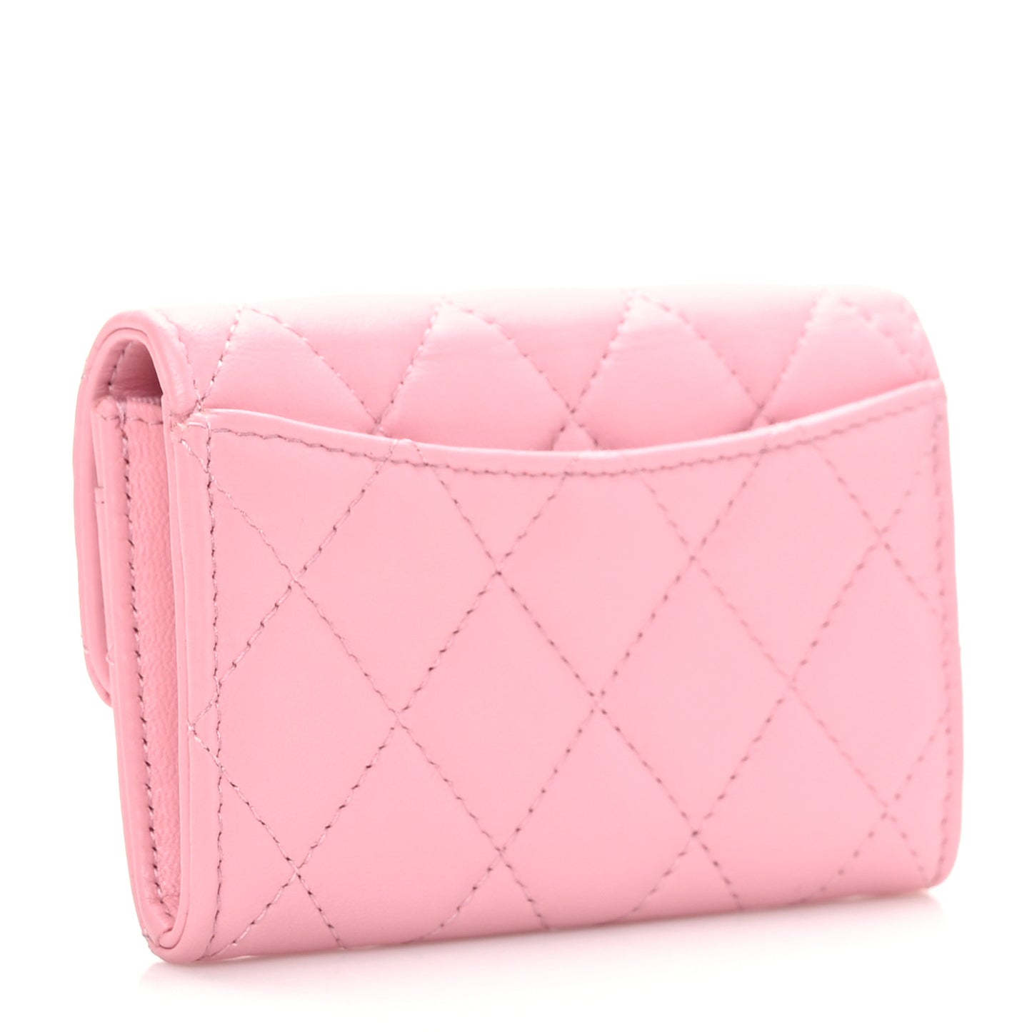 Lambskin Quilted Flap Card Holder Wallet Pink