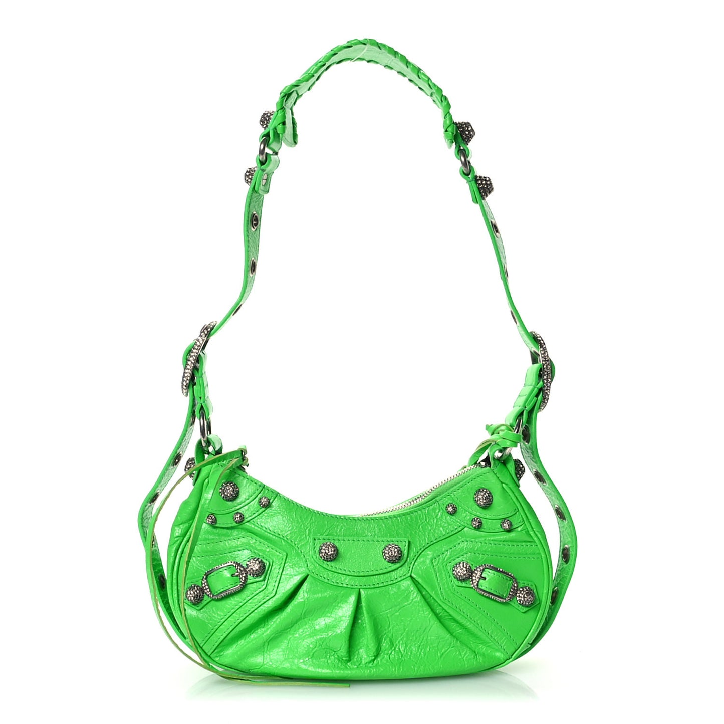 Agneau Arena Crystal Le Cagole Shoulder Bag XS Fluo Green