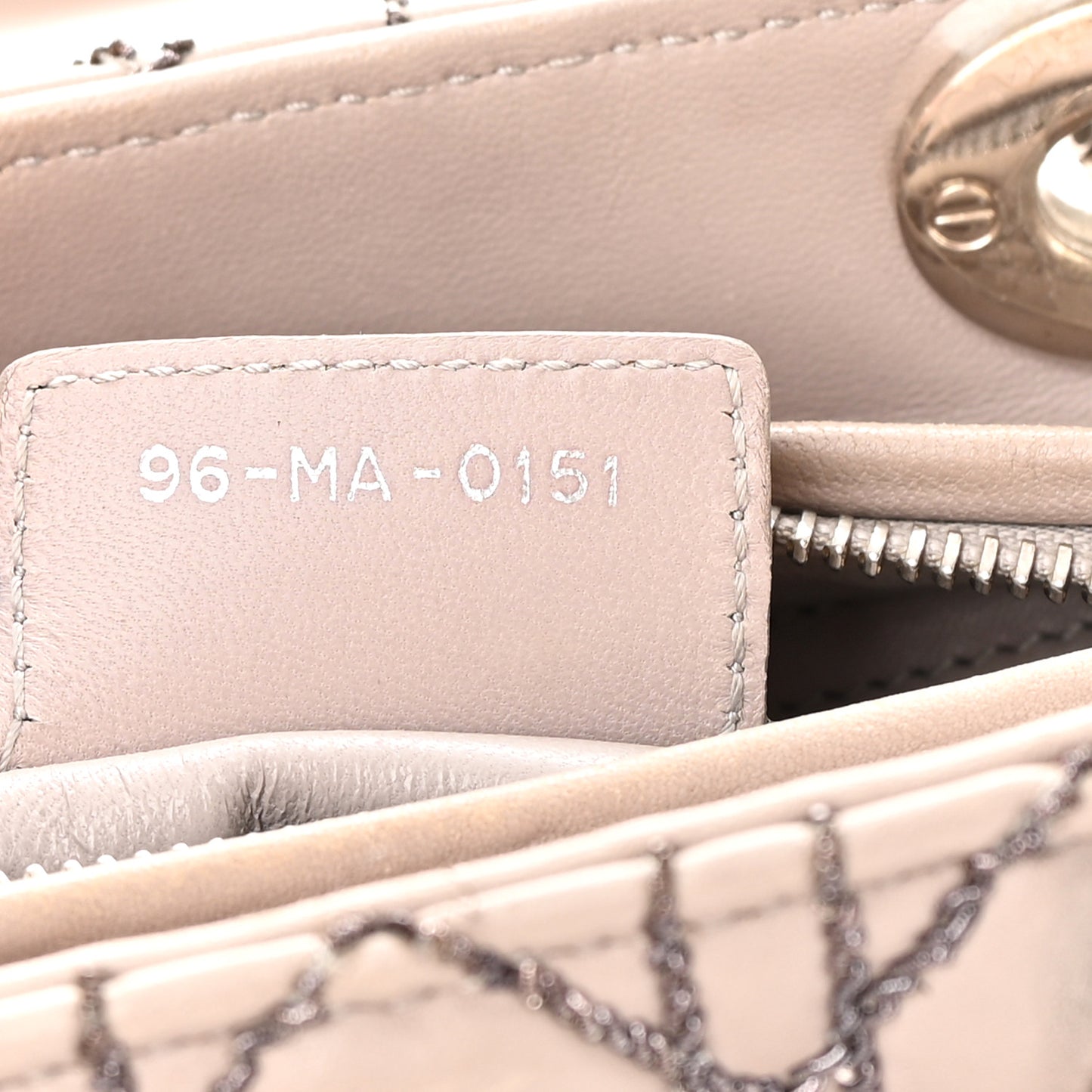 Lambskin Metallic Stitched Cannage Medium Lady Dior Grey Silver
