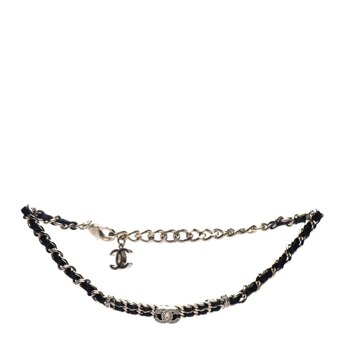 Metal Lambskin Crystal CC Choker Necklace Black Gold