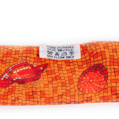 Hermes Silk Sea Shells Mosaic Twilly Orange 4 of 5