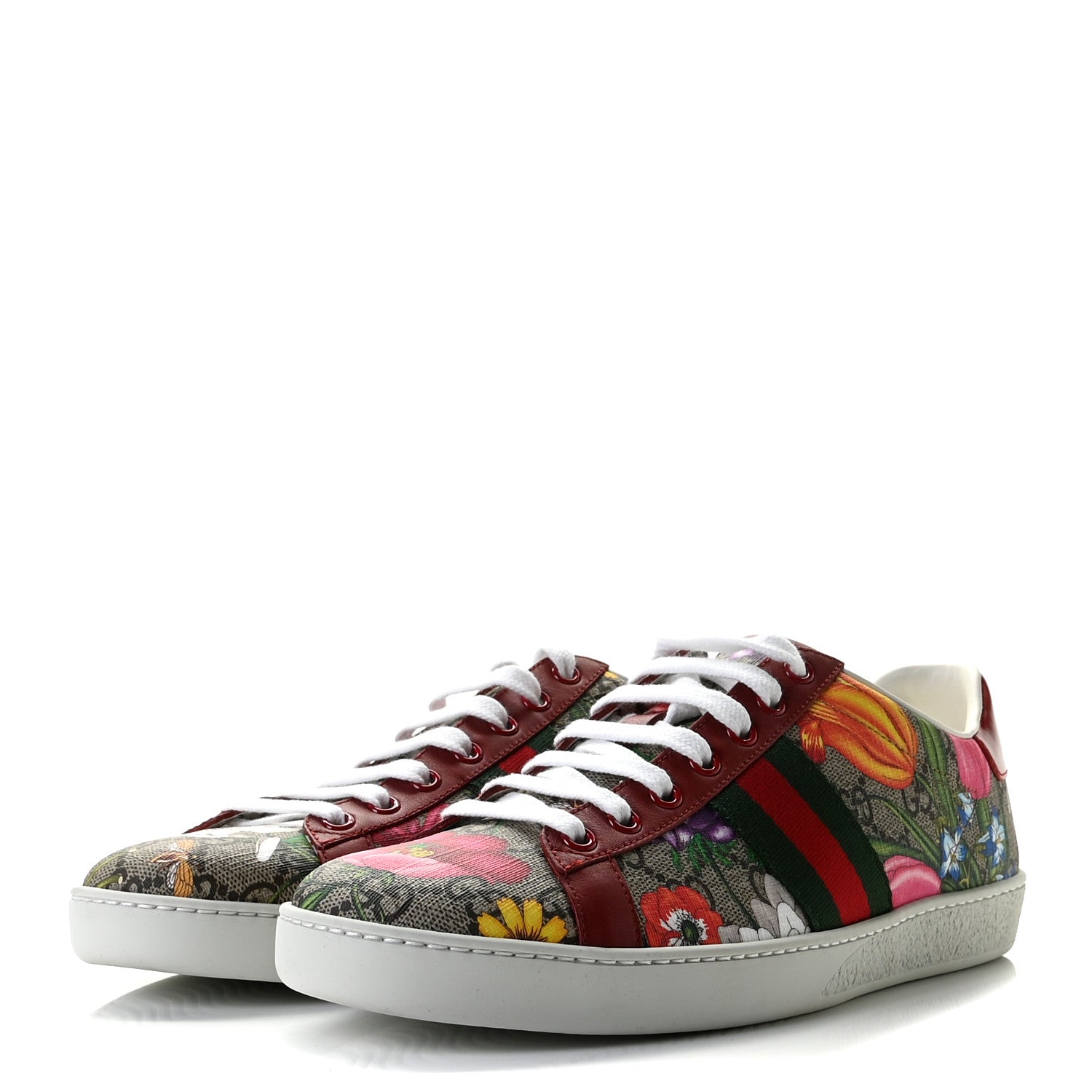 Gucci GG Supreme Monogram Flora Web Womens Ace Sneakers 39.5 Beige Multicolor Rosso 2 of 12