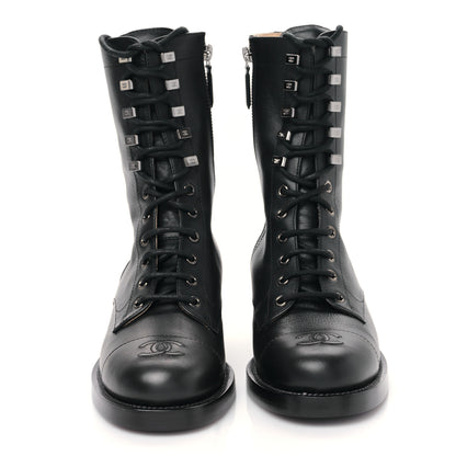 Chanel Calfskin Cap Toe Lace Up Combat Boots 38 Black 2 of 8