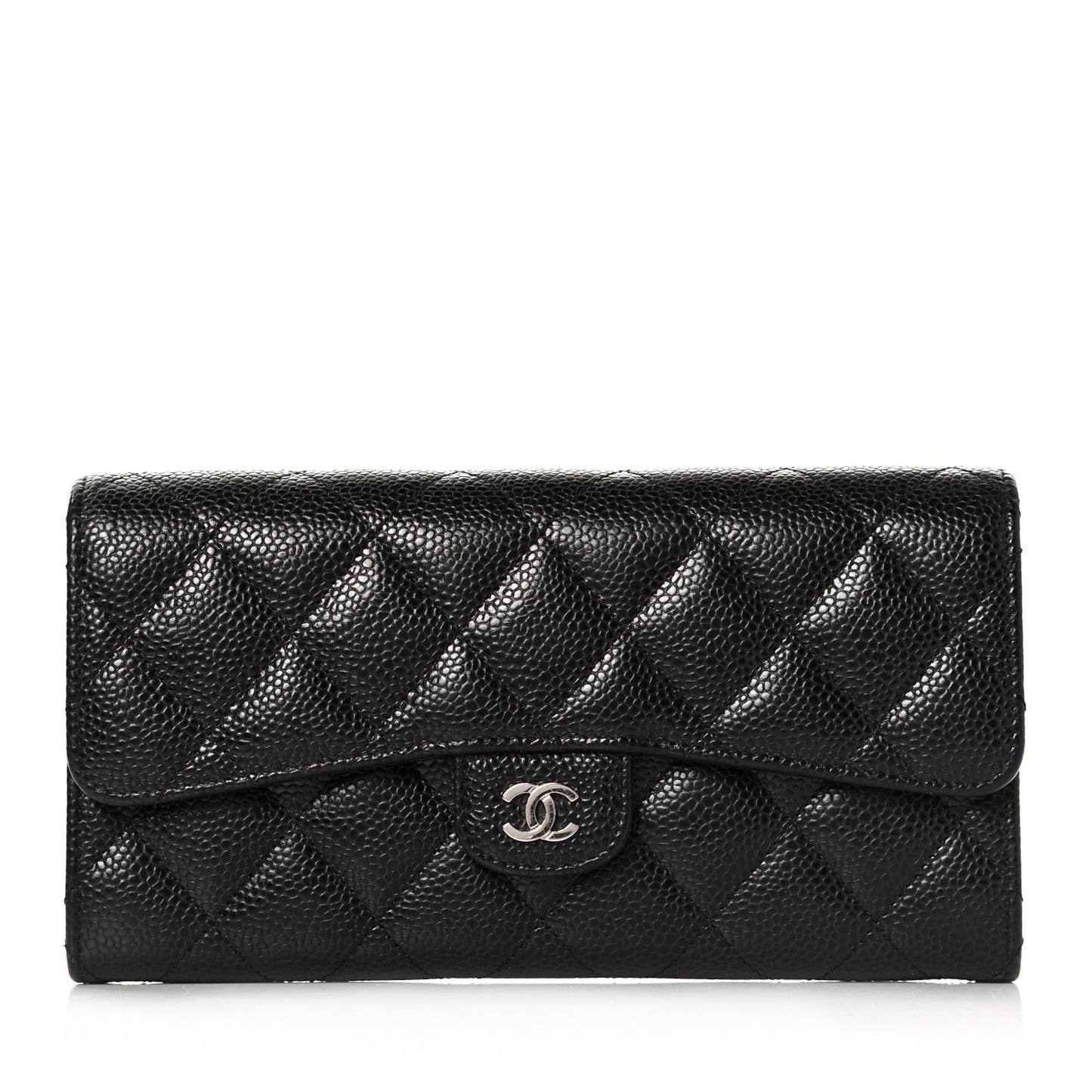 Caviar Quilted Large Flap Wallet Black