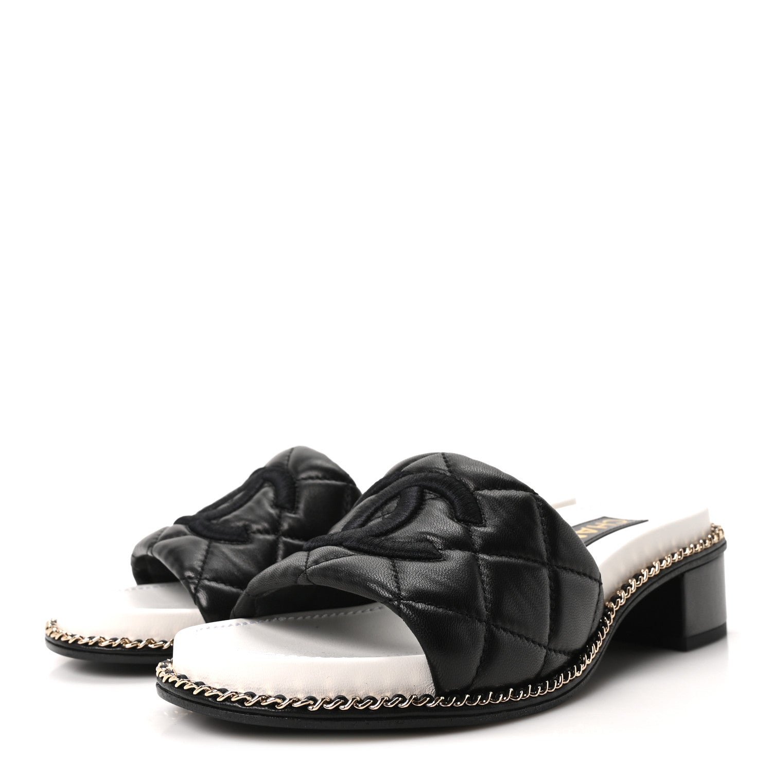 Chanel Lambskin Quilted CC Chain Mules 35 Black White 4 of 8