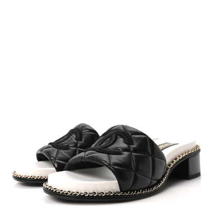 Chanel Lambskin Quilted CC Chain Mules 35 Black White 4 of 8