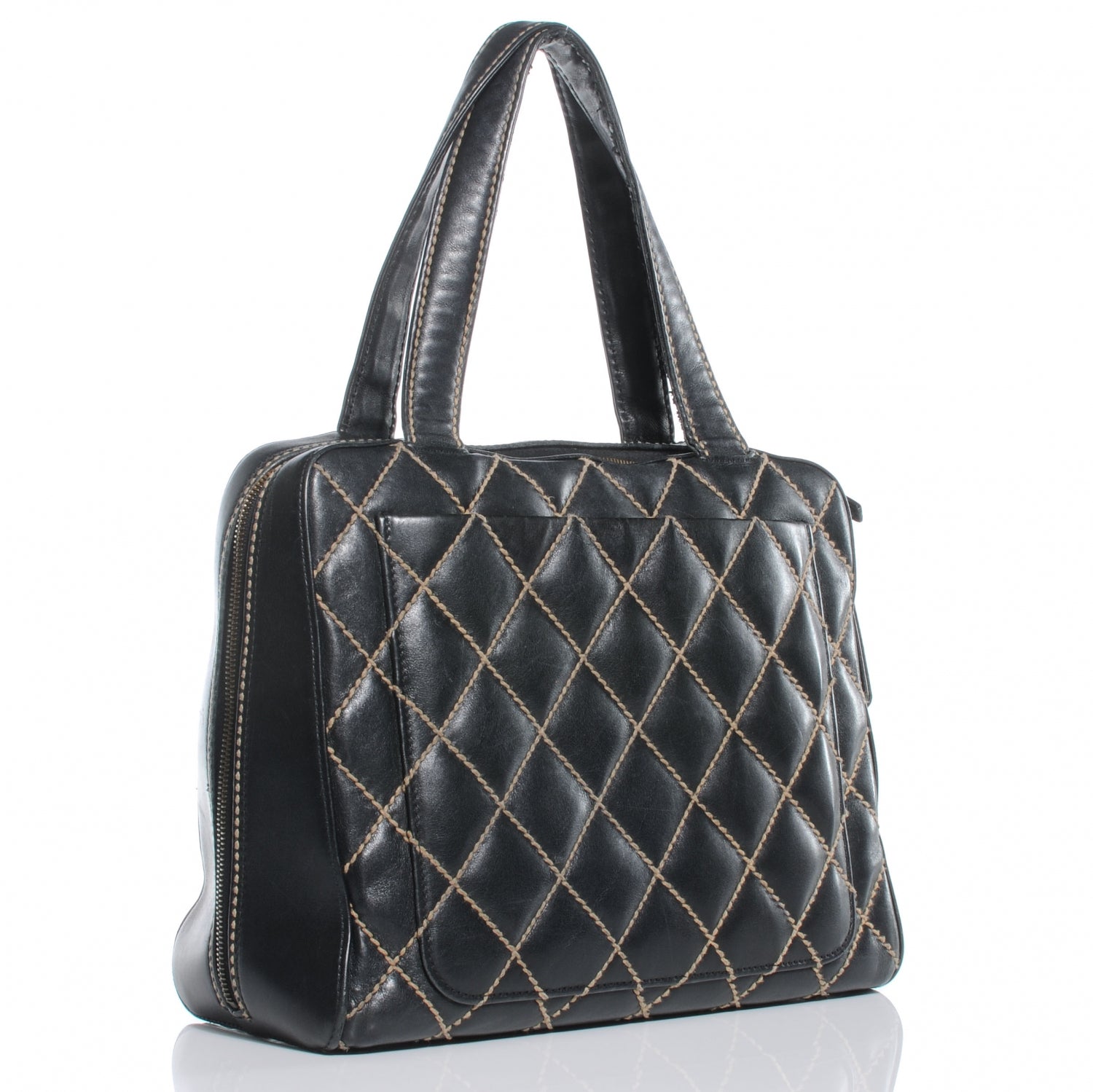 Chanel Leather Contrast Stitch Surpique Handbag Black 3 of 7