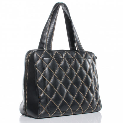 Chanel Leather Contrast Stitch Surpique Handbag Black 3 of 7