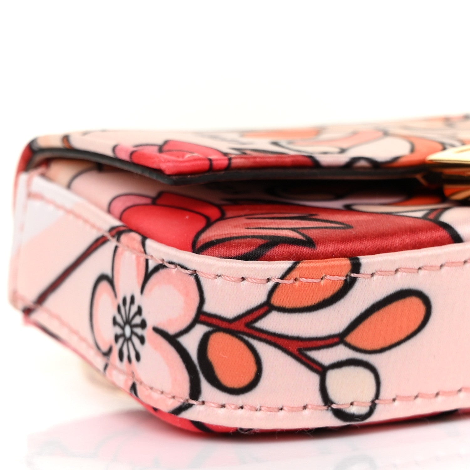 Fendi Stretch Satin Vitello Grace Floral Print Nano Baguette Charm Rose Multicolor Rosso Cardinale 4 of 7