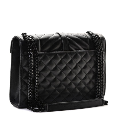 Saint Laurent Grain De Poudre Textured Mixed Matelasse Triquilt Medium Monogram Satchel Black 3 of 9