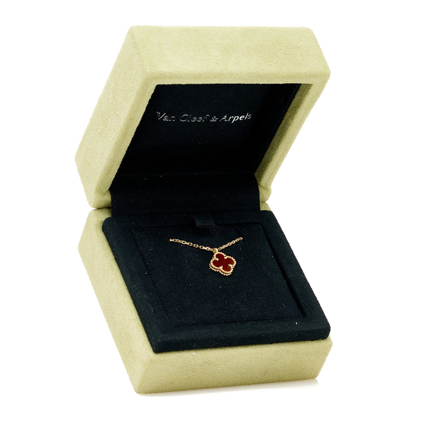 18K Rose Gold Carnelian Sweet Alhambra Pendant Necklace