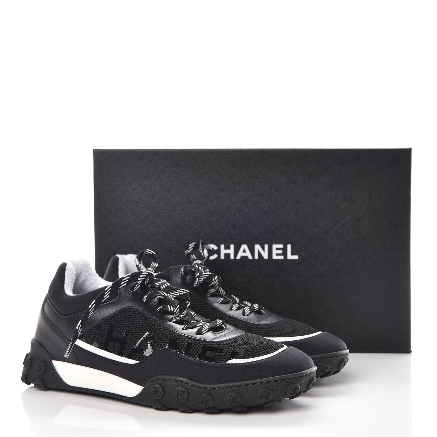 Calfskin Mesh Lycra Sneakers 38.5 Black