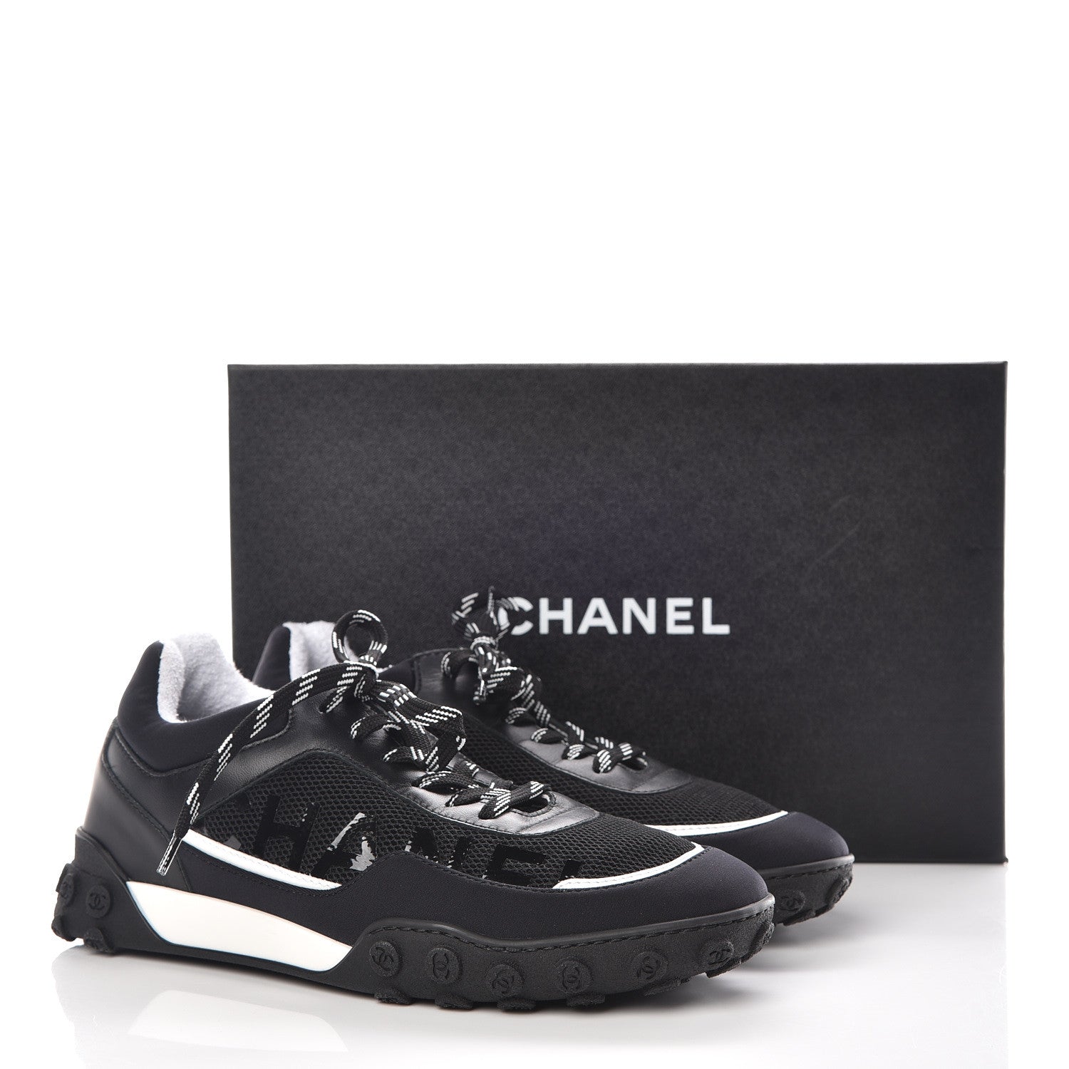 Chanel Calfskin Mesh Lycra Sneakers 38.5 Black 8 of 8