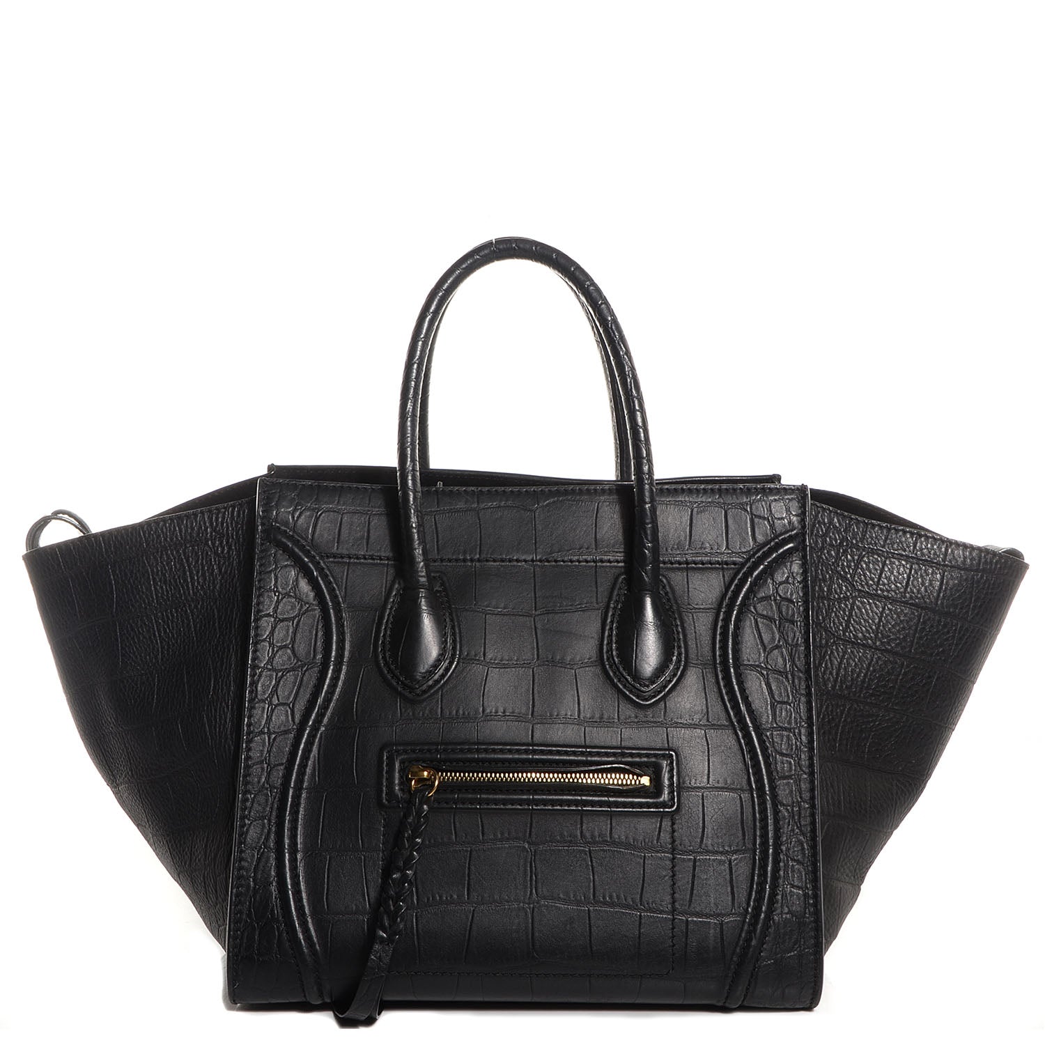 Celine Crocodile Embossed Medium Phantom Luggage Black 1 of 8
