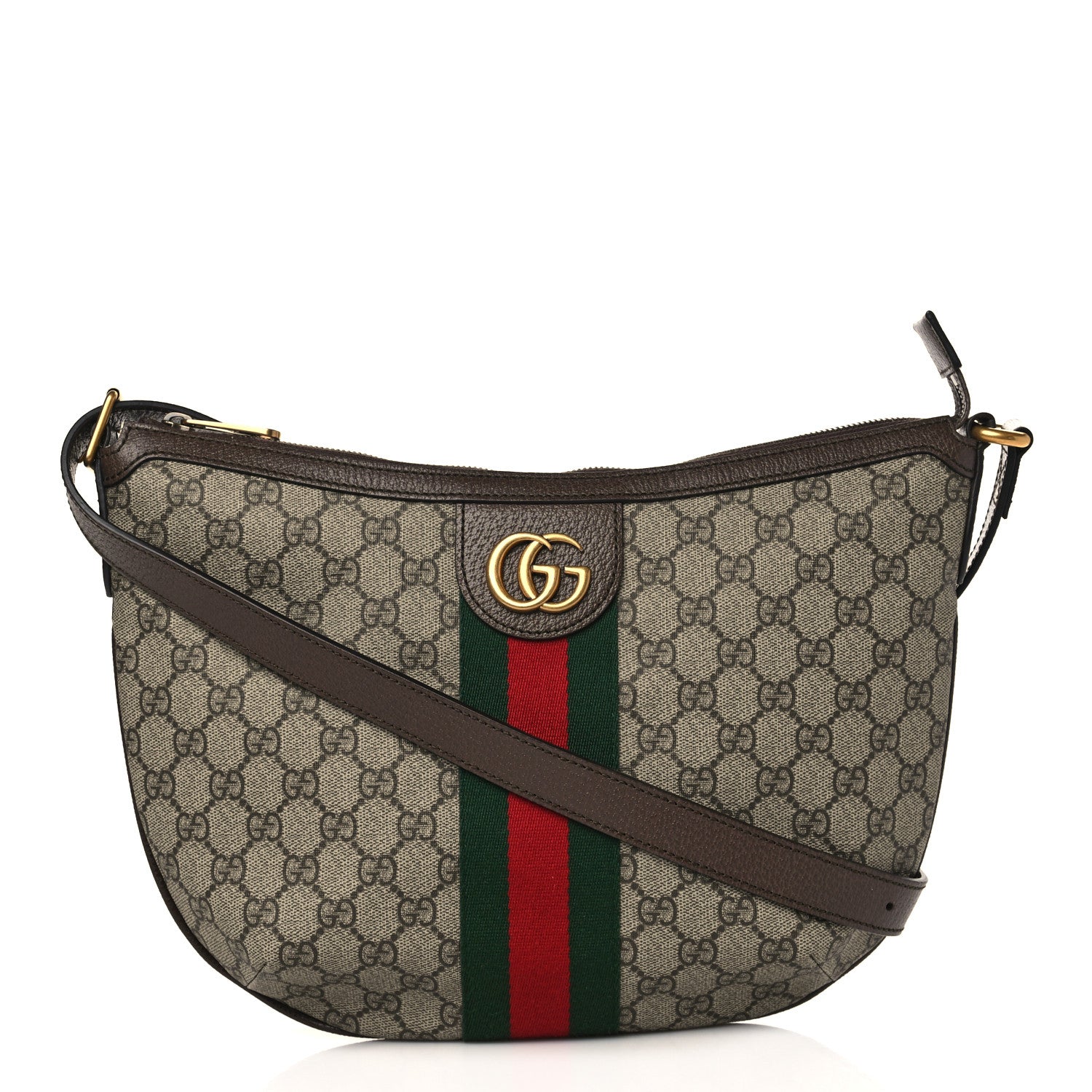 Gucci GG Supreme Monogram Web Small Ophidia Half Moon Hobo Brown 1 of 9