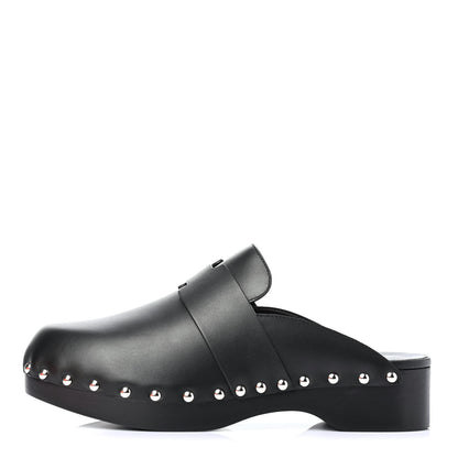 Hermes Calfskin Calya Mules 38 Black 1 of 4