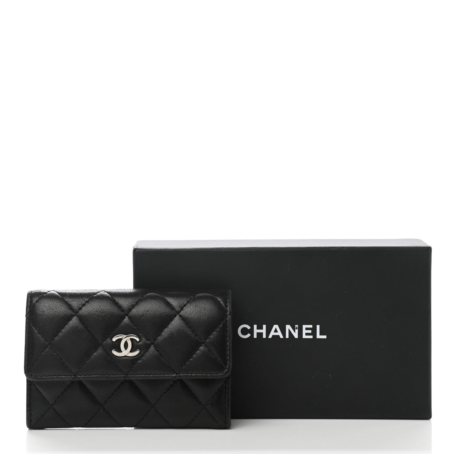 Lambskin Quilted Flap Card Holder Black