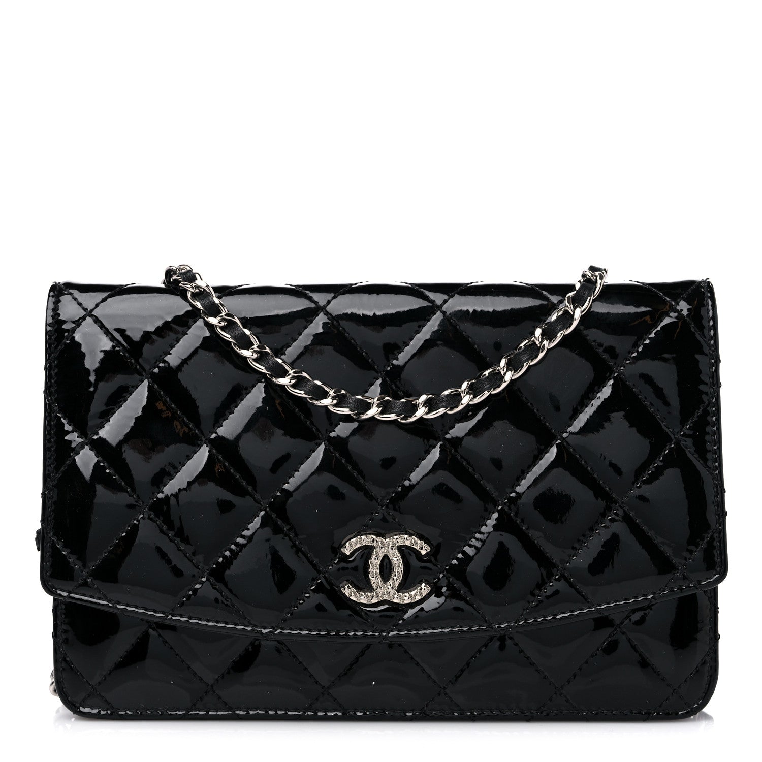 Chanel Patent Quilted Brilliant Wallet On Chain WOC Black 1 of 12