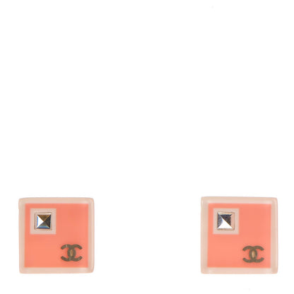 Chanel Resin Crystal Geometric Square CC Earrings Pink 1 of 6