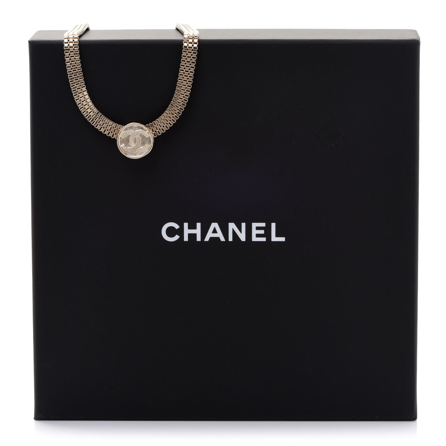 Metal Chain Link CC Medallion Choker Necklace Gold
