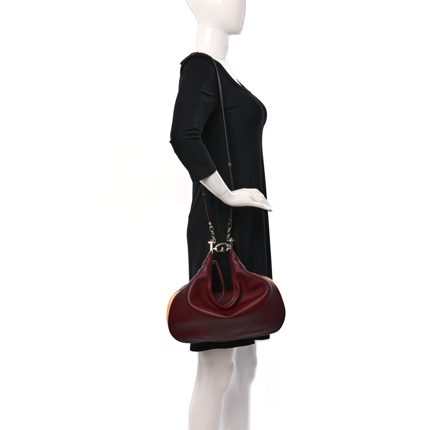 Aria Calfskin Web Large Attache Shoulder Bag Dark Red