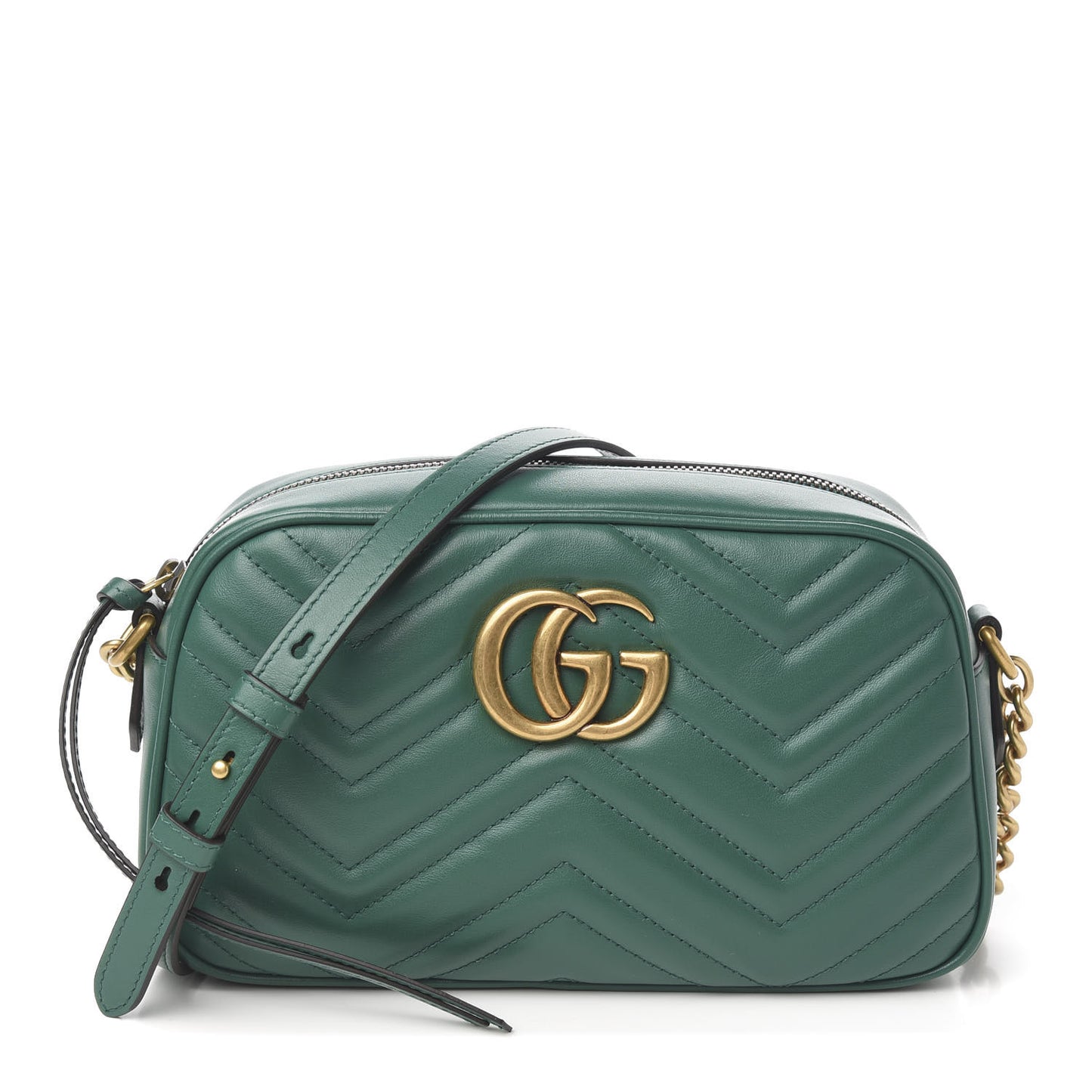 Calfskin Matelasse Small GG Marmont Chain Shoulder Bag Emerald Green