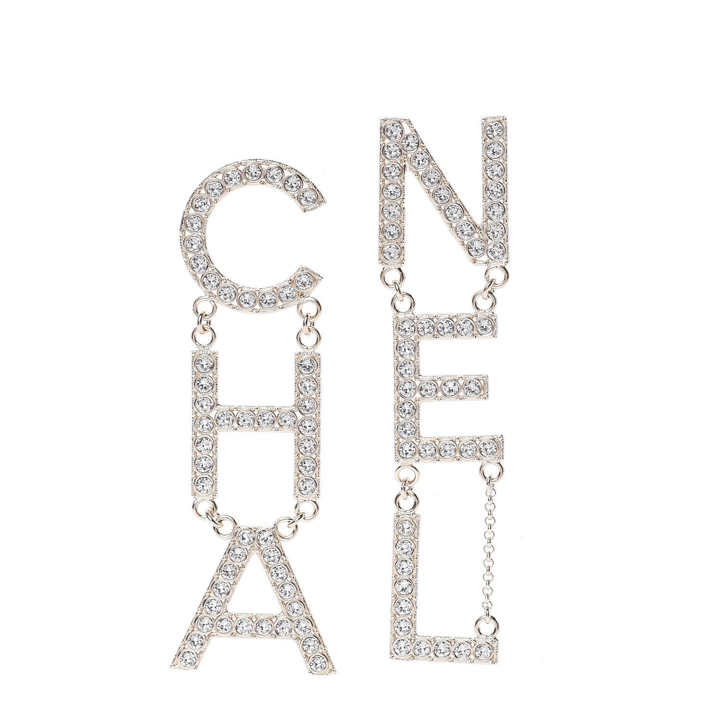 Crystal Cha-Nel Logo Drop Earrings Gold