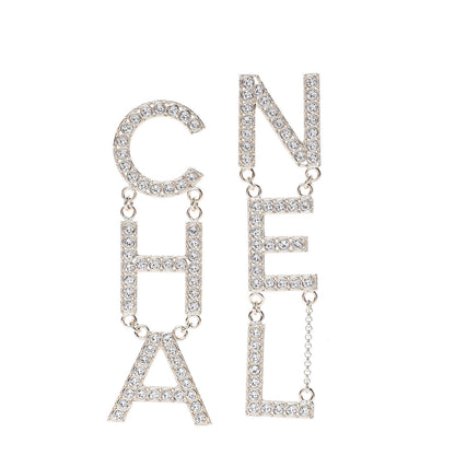 Chanel Crystal Cha-Nel Logo Drop Earrings Gold 1 of 4