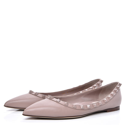 Valentino Garavani Calfskin Lacquered Monochrome Rockstud Ballerina Flats 38 Poudre 3 of 10