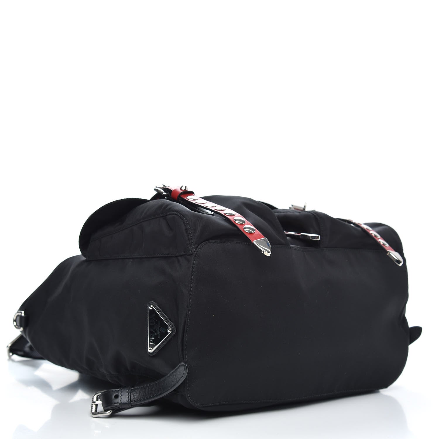 Prada Nylon New Vela Studded Backpack Black Fuoco 4 of 9