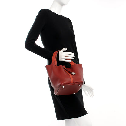 Hermes Taurillon Clemence Swift Picotin Lock 22 MM Rouge H Brique 2 of 14