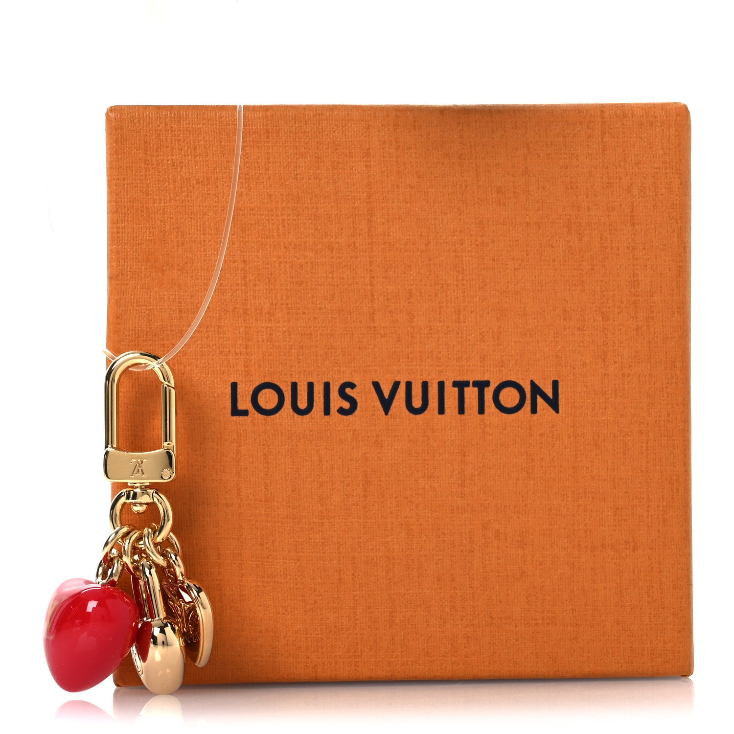 Louis Vuitton Micro Charms LV Heart Bag Charm Key Holder Gold Red