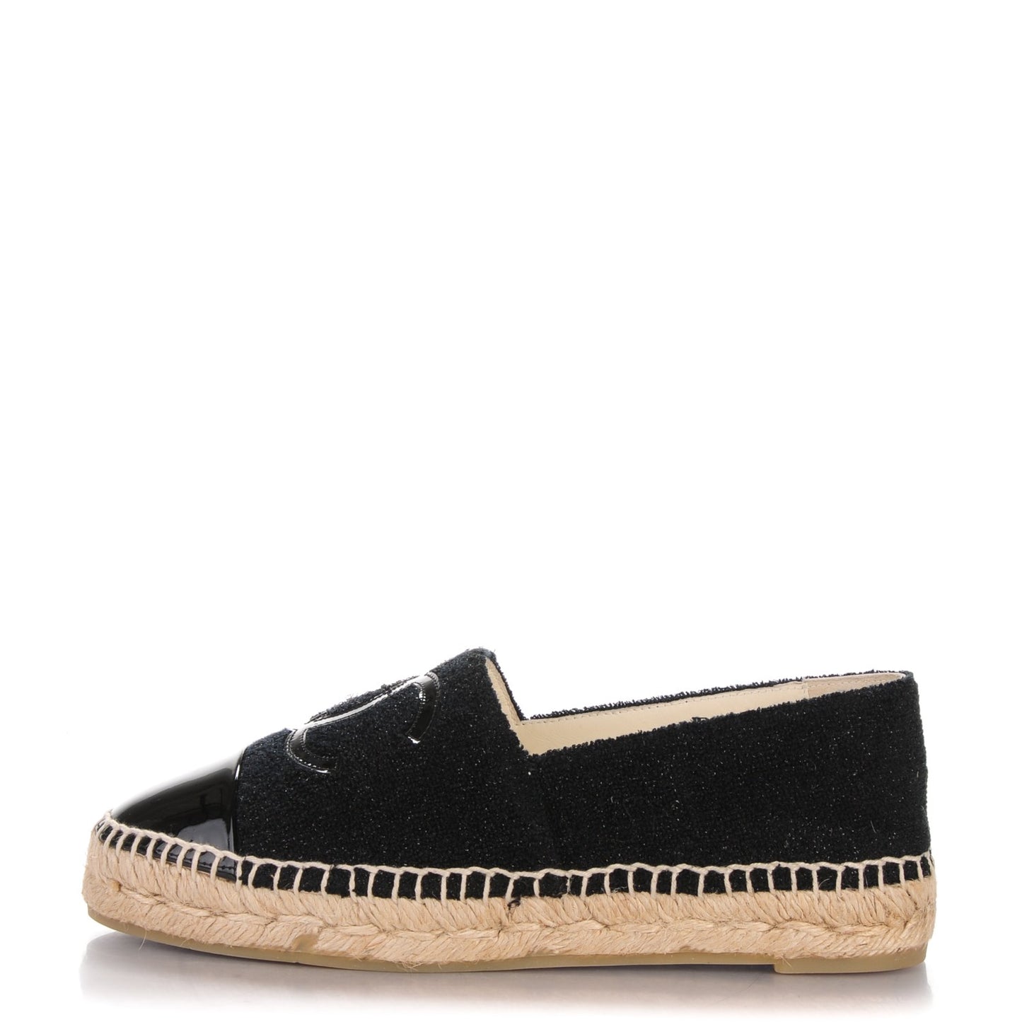 Fabric Patent Calfskin CC Espadrilles 36 Black