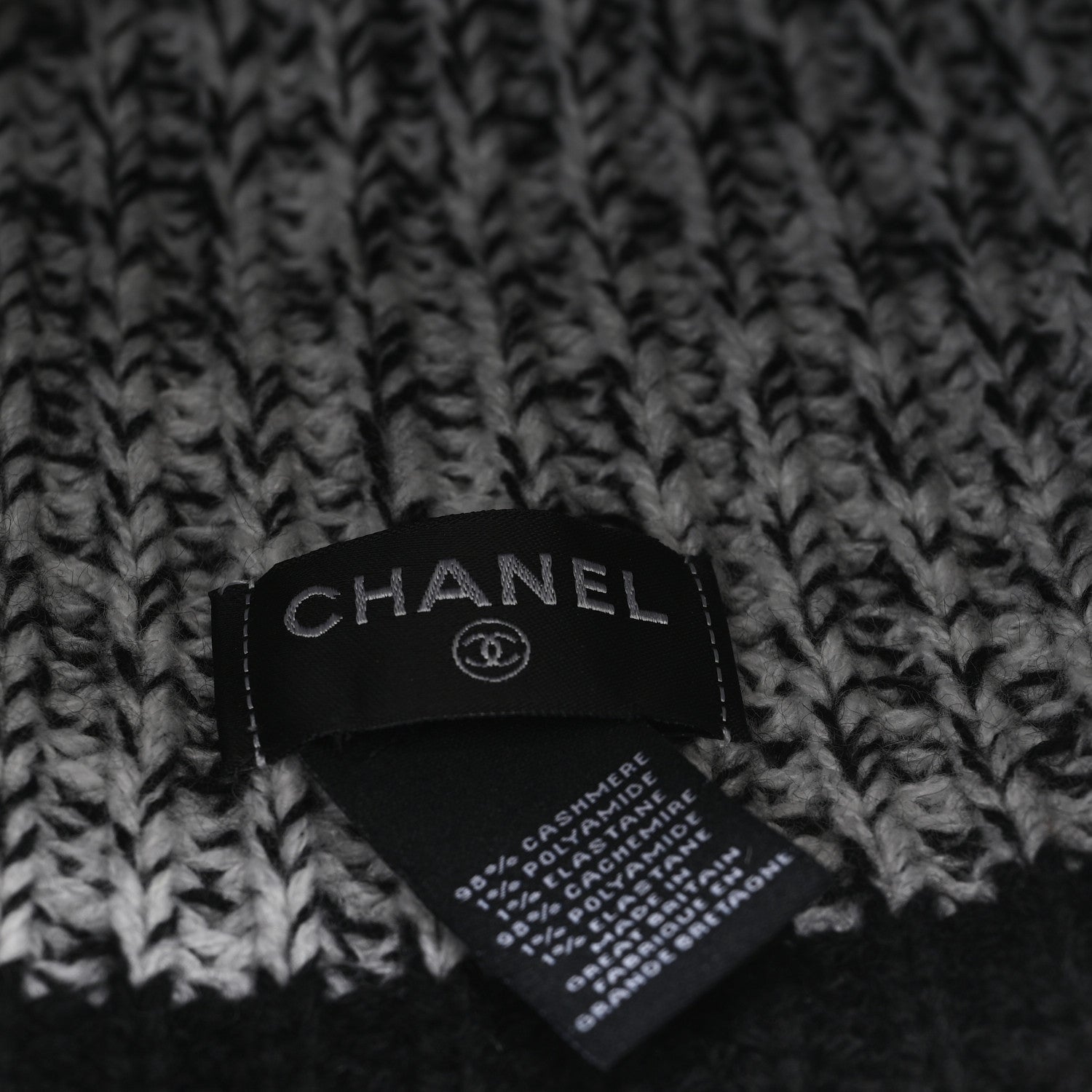 Chanel Cashmere CC Beanie Hat Black White 5 of 5