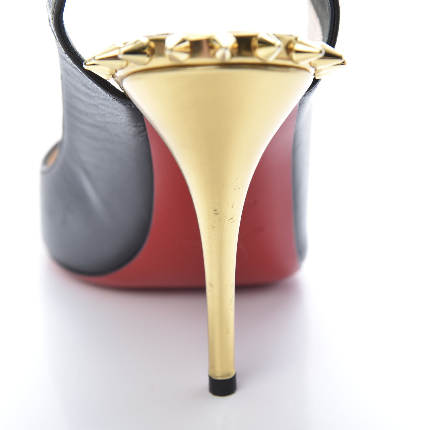 Christian Louboutin Kid Specchio Survivita 100 Slingback Pumps 36.5 Black Gold 8 of 10