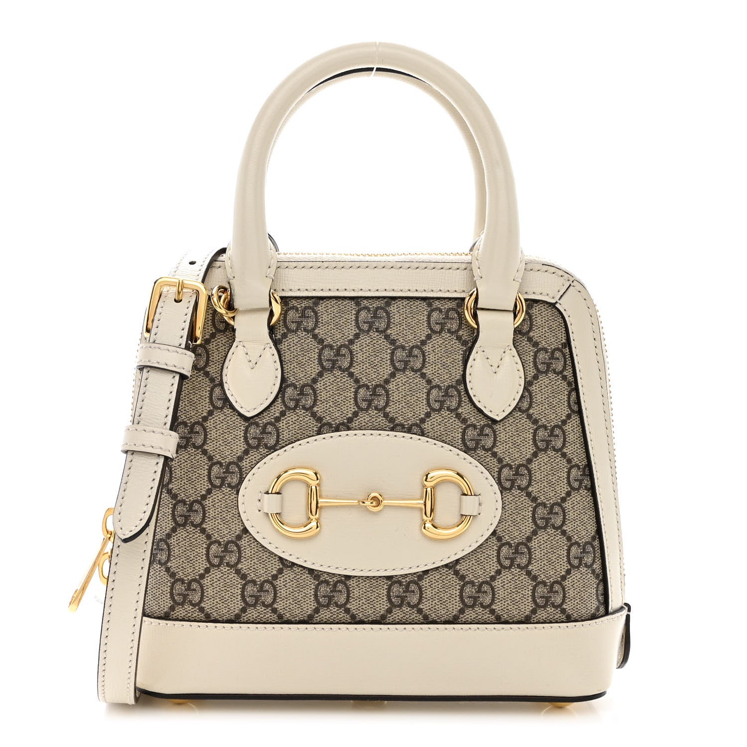 Gucci GG Supreme Monogram Azalea Calfskin Mini Horsebit 1955 Top Handle Bag Beige Ebony Mystic White 1 of 12