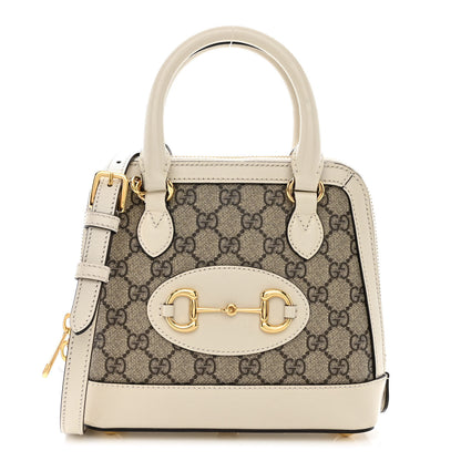 Gucci GG Supreme Monogram Azalea Calfskin Mini Horsebit 1955 Top Handle Bag Beige Ebony Mystic White 1 of 12