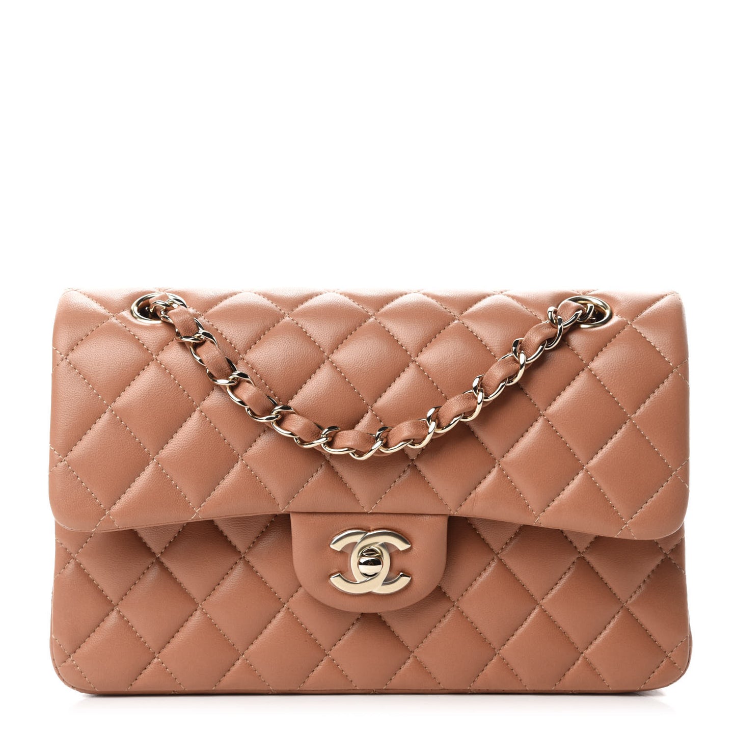 Lambskin Quilted Small Double Flap Brown
