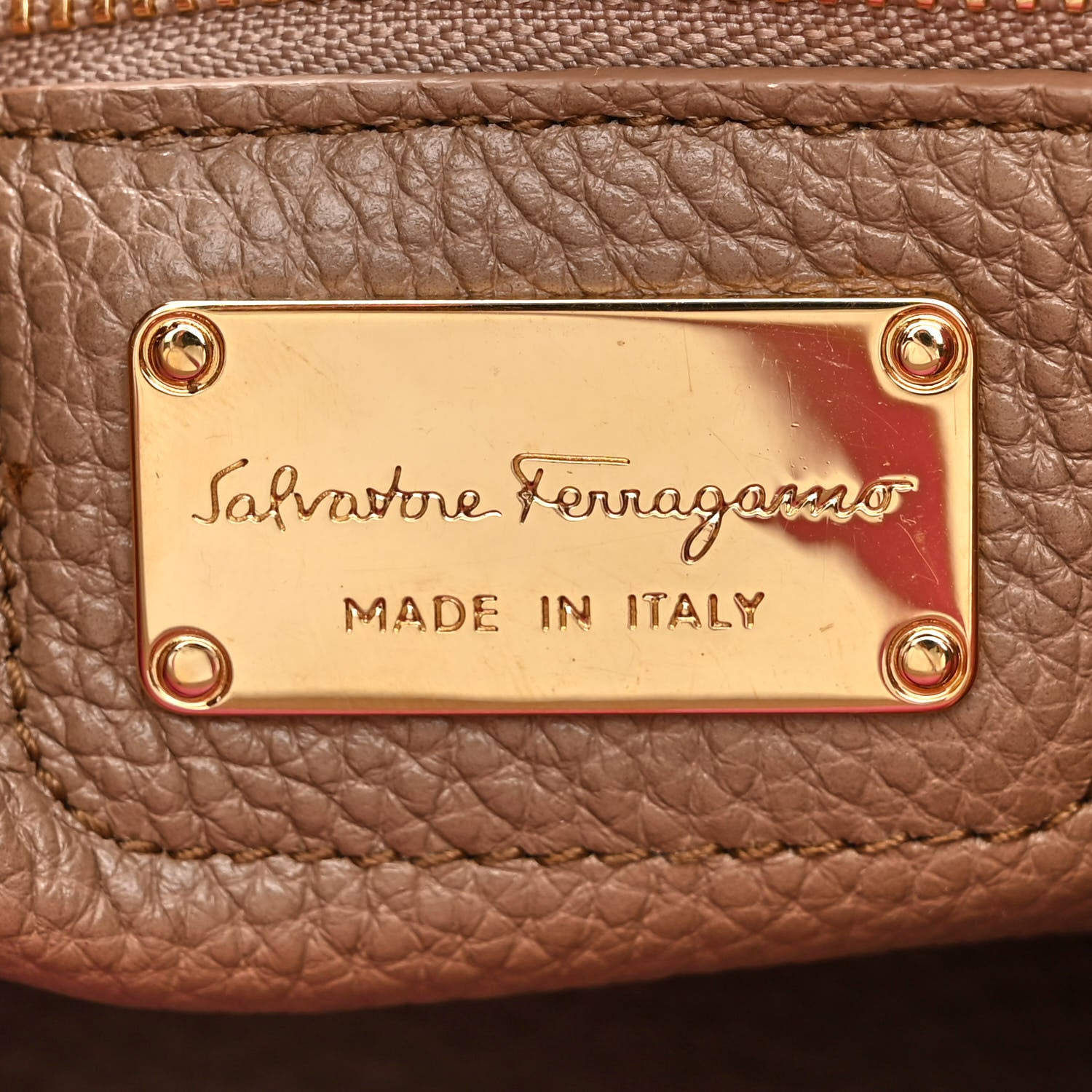 Salvatore Ferragamo Hammered Calfskin Double Handle Small Amy Tote Beige Pink 6 of 10