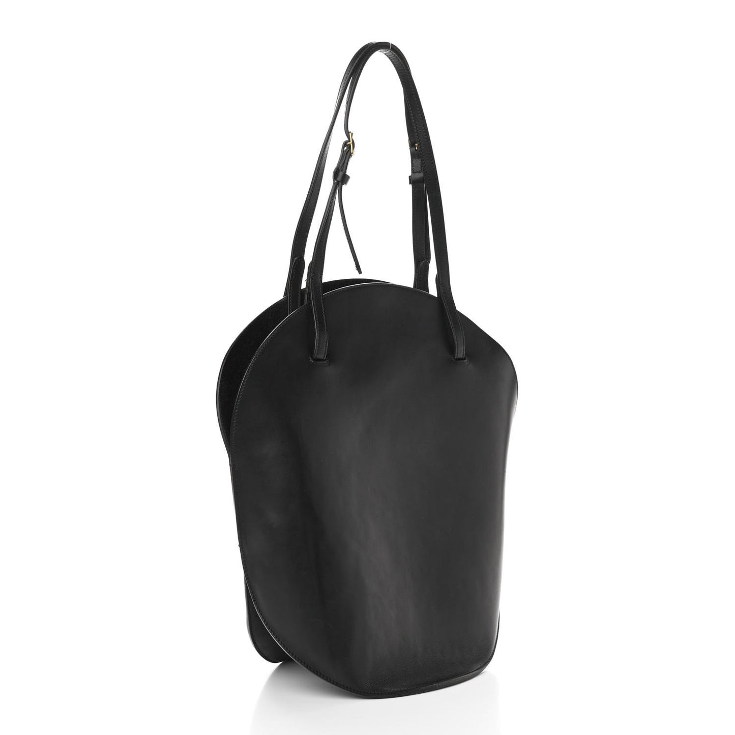 Natural Calfskin Curved Shoulder Bag Black