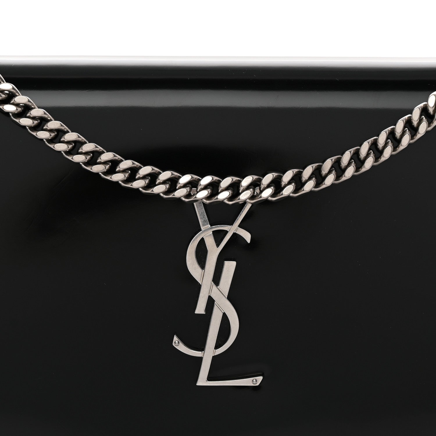Saint Laurent Glazed Calfskin Cassandre Wallet On Chain WOC Black 7 of 9