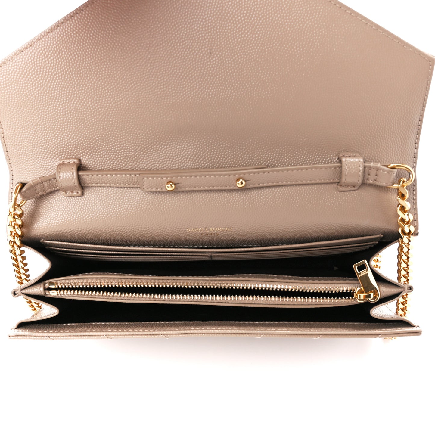 Grain De Poudre Matelasse Chevron Monogram Chain Wallet Dark Beige