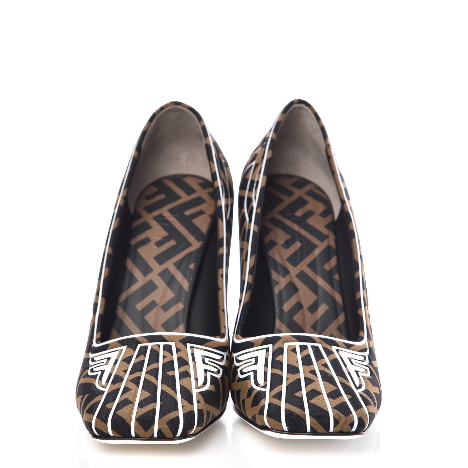 Fendi Lycra Film FFreedom Decollete Pumps 39.5 Tobacco Bianco 2 of 8