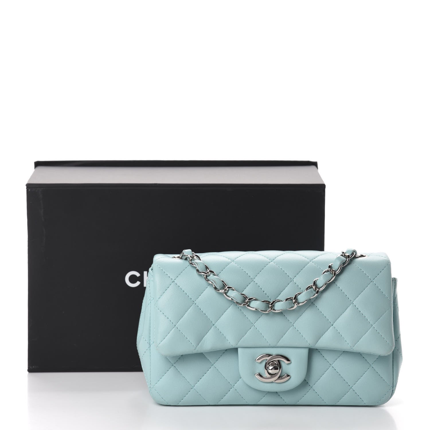 Chanel Lambskin Quilted Mini Rectangular Flap Light Blue 11 of 11