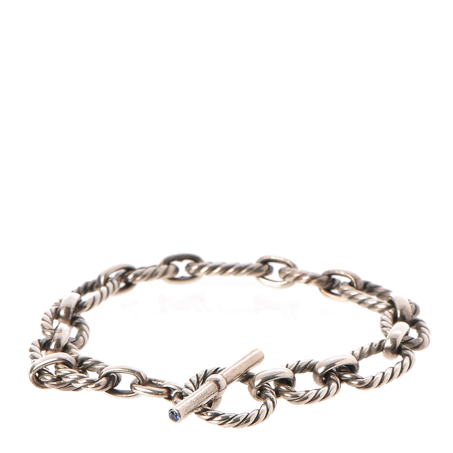 Sterling Silver Blue Sapphire 9.5mm Cushion Link Bracelet