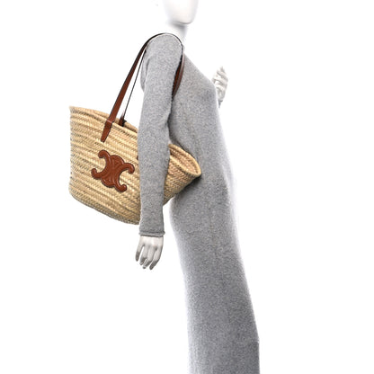 Celine Raffia Calfskin Triomphe Medium Panier Tan 2 of 9