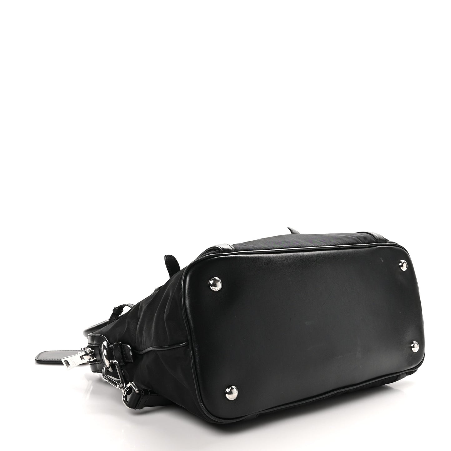 Tessuto Nylon Calfskin Dome Satchel Black
